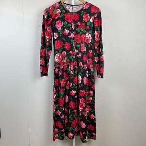 Expo Floral Red Pink Rose Print Modest Maxi Dress Womens Size 5/6 Vintage 80s